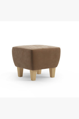 Hocker mit Eichenholzbeinen und beigem Chenille-Bezug